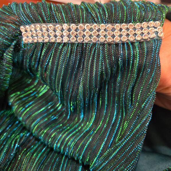 MSK Women's Blue Green Metallic V-Neck Balloon Waist Split Sleeve  Lined Sie L - Picture 9 of 12